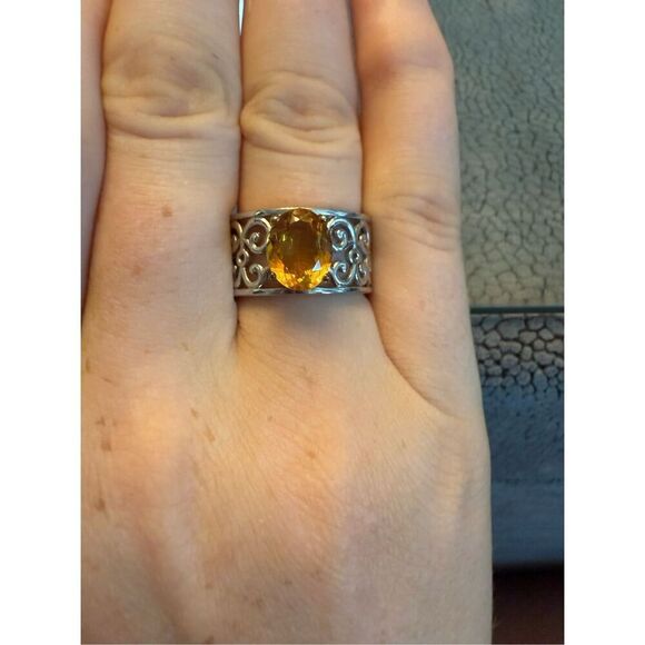 Unique Artisan style silver and Amber ring Sz 8 - Picture 1 of 7